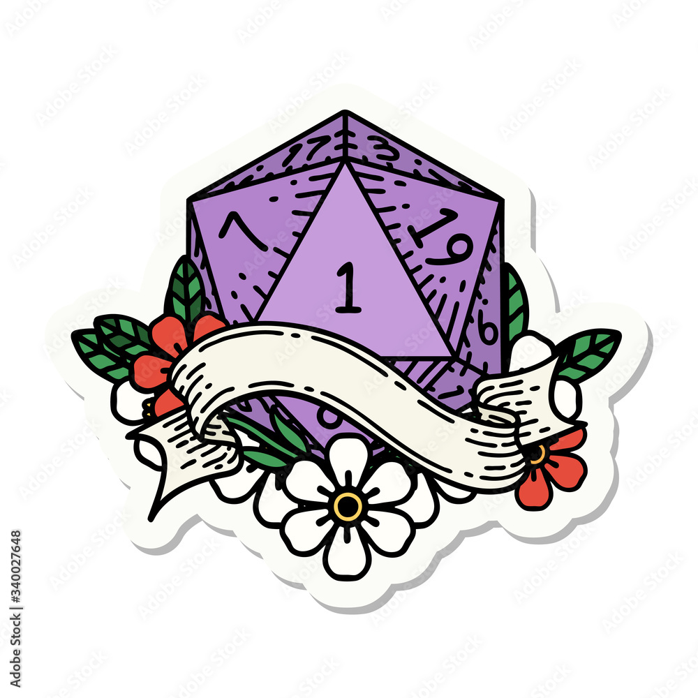natural one d20 dice roll sticker natural one d20 dice roll sticker