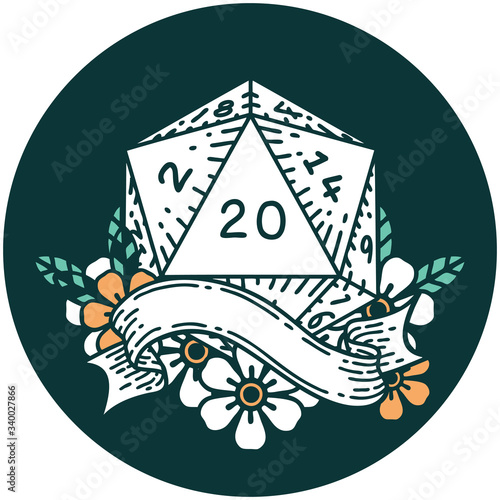 natural twenty D20 dice roll icon