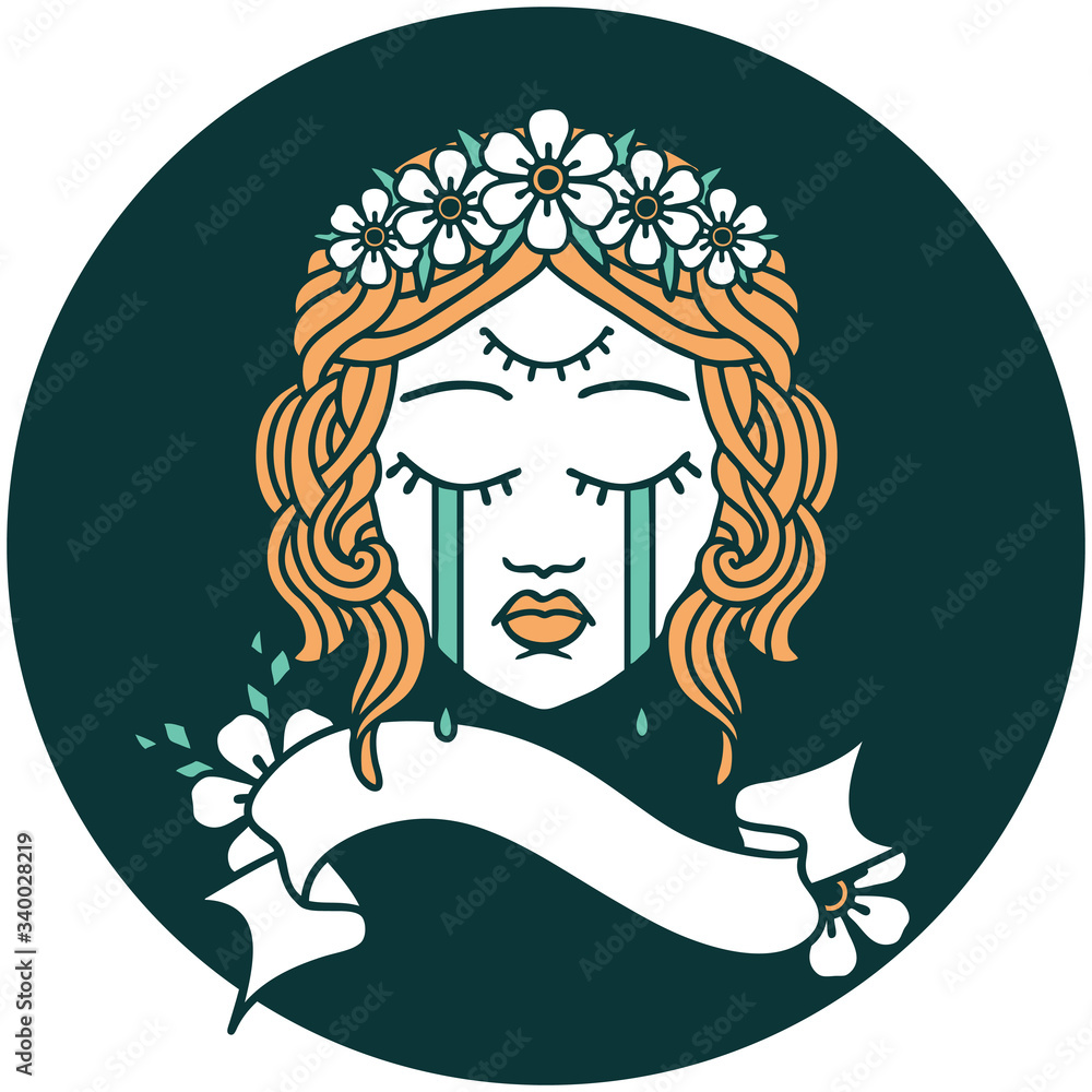 icon with banner of female face crying with third eye icon with banner of female face crying with third eye