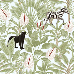 Sierkussen Tropische print patronen Vintage panter zebra blauwe jungle  © good_mood
