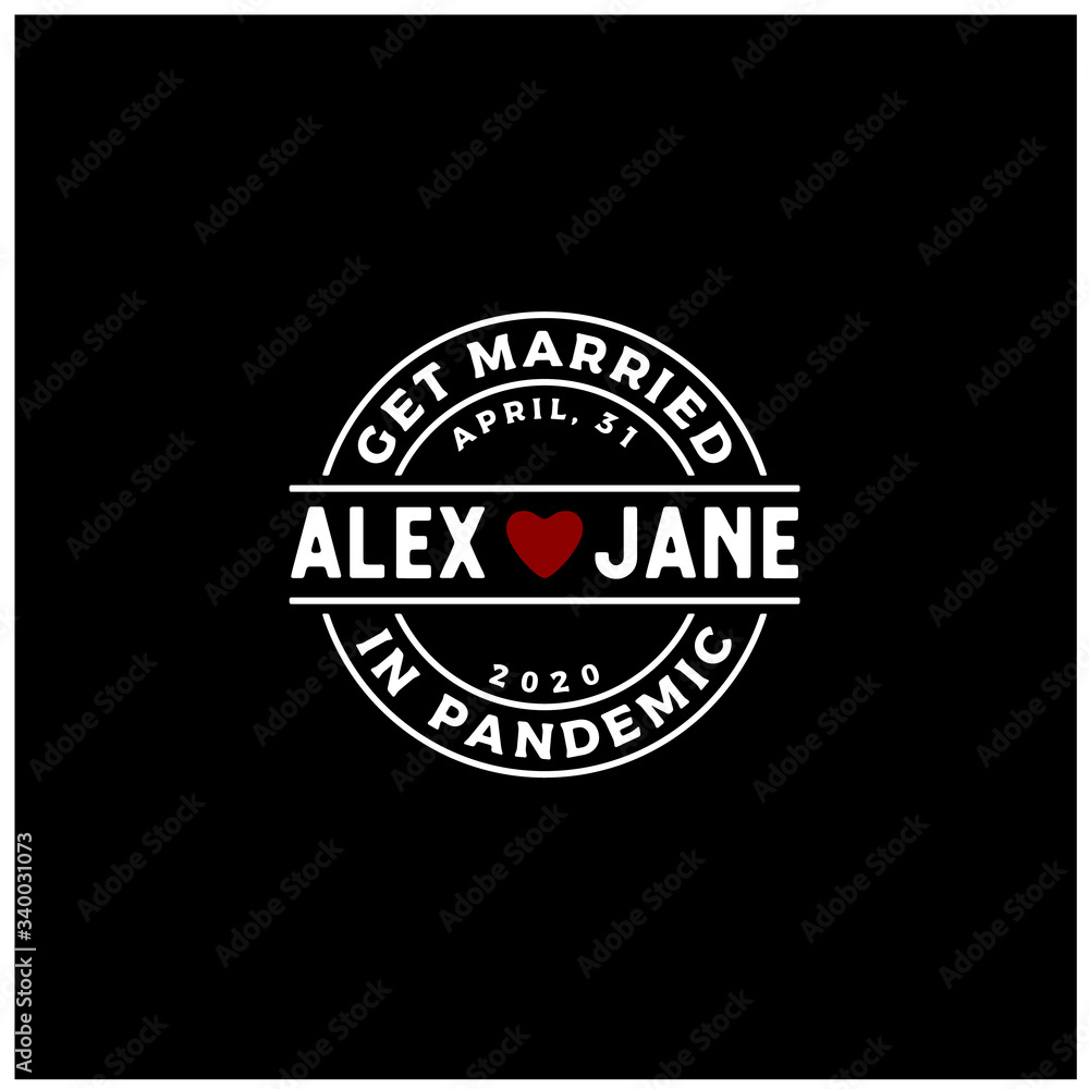 Heart Love Label Stamp for Get Married Engage Wedding during Virus Pandemic Logo Design
