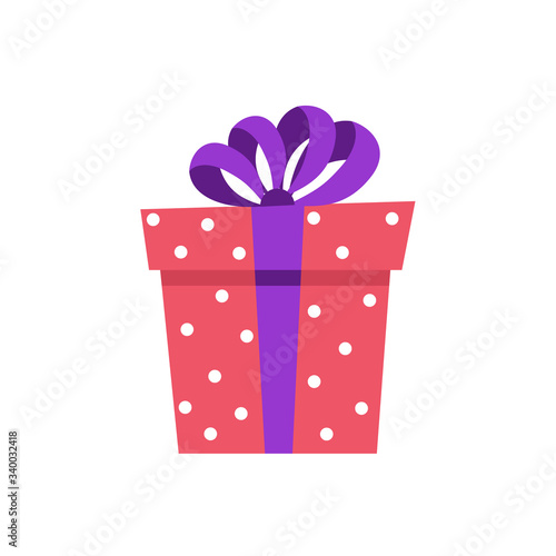 Gift box with bow icon in flat style.