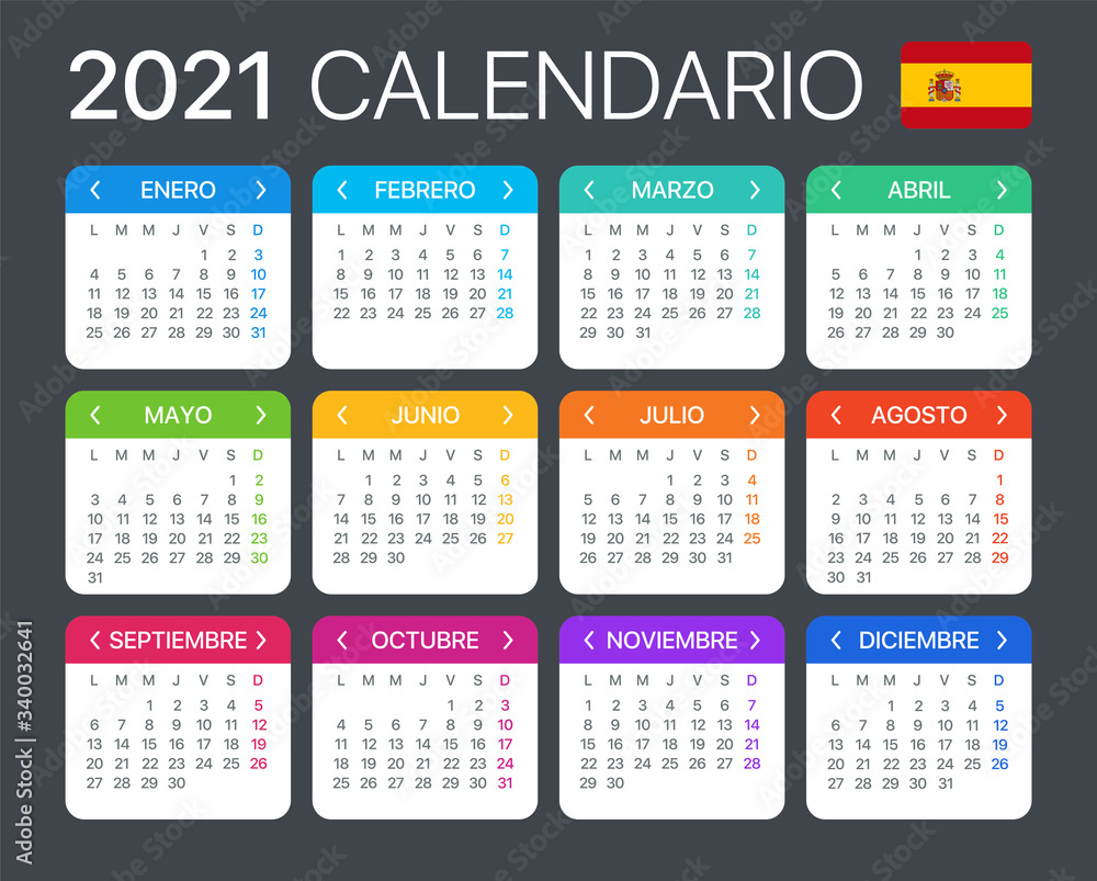 2021 Calendar - vector template graphic illustration - Spanish Version 2021 Calendar - vector template graphic illustration - Spanish Version