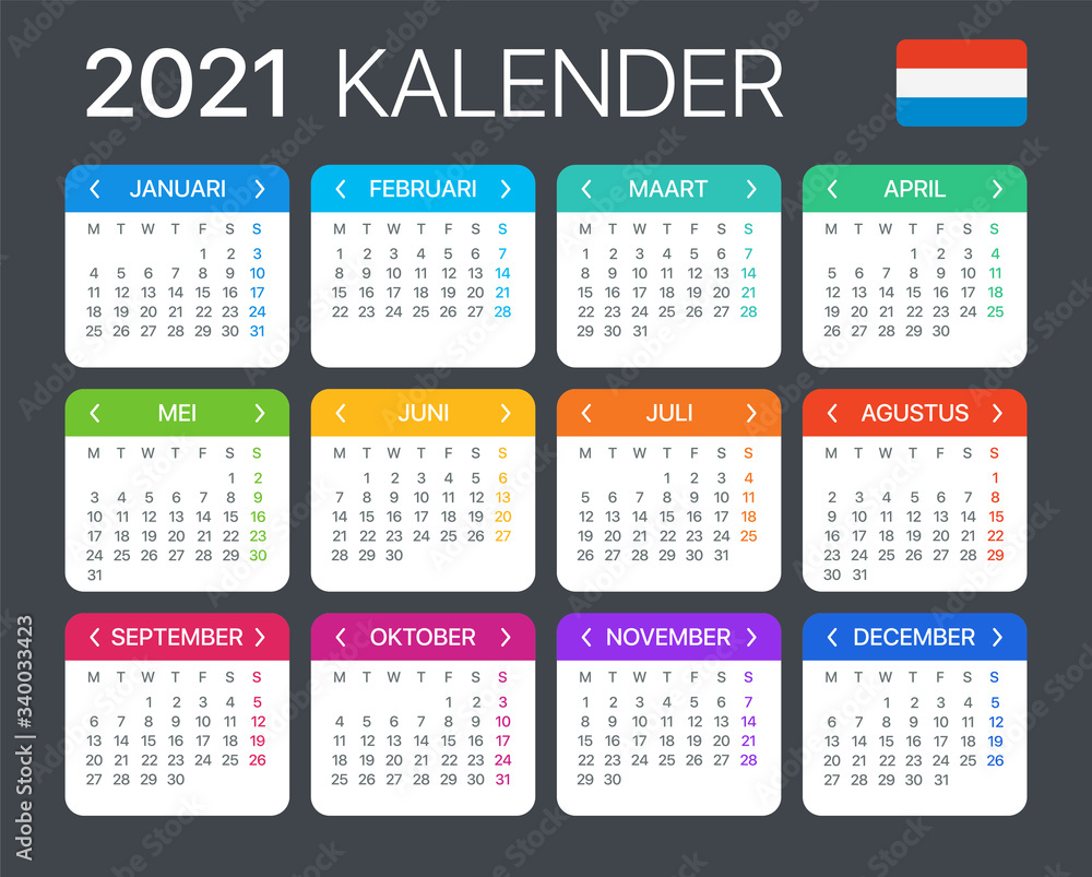 2021 Calendar - vector template graphic illustration - Netherlands version 2021 Calendar - vector template graphic illustration - Netherlands version