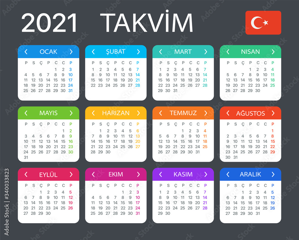 2021 Calendar - vector template graphic illustration - Turkish version 2021 Calendar - vector template graphic illustration - Turkish version