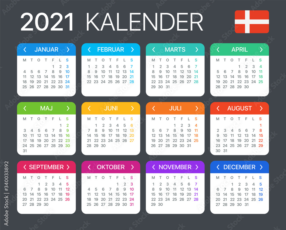 2021 Calendar - vector template graphic illustration - Danish version 2021 Calendar - vector template graphic illustration - Danish version