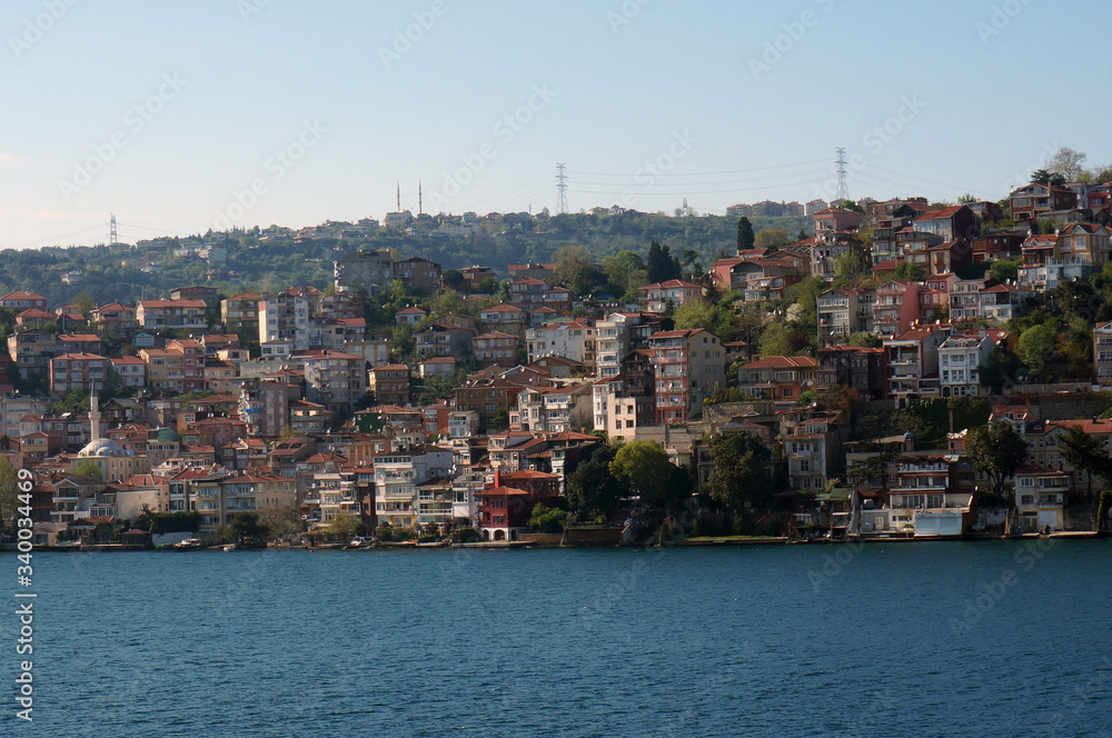 Houses on the coastal slope of the Bosphorus Strait, Turkey.