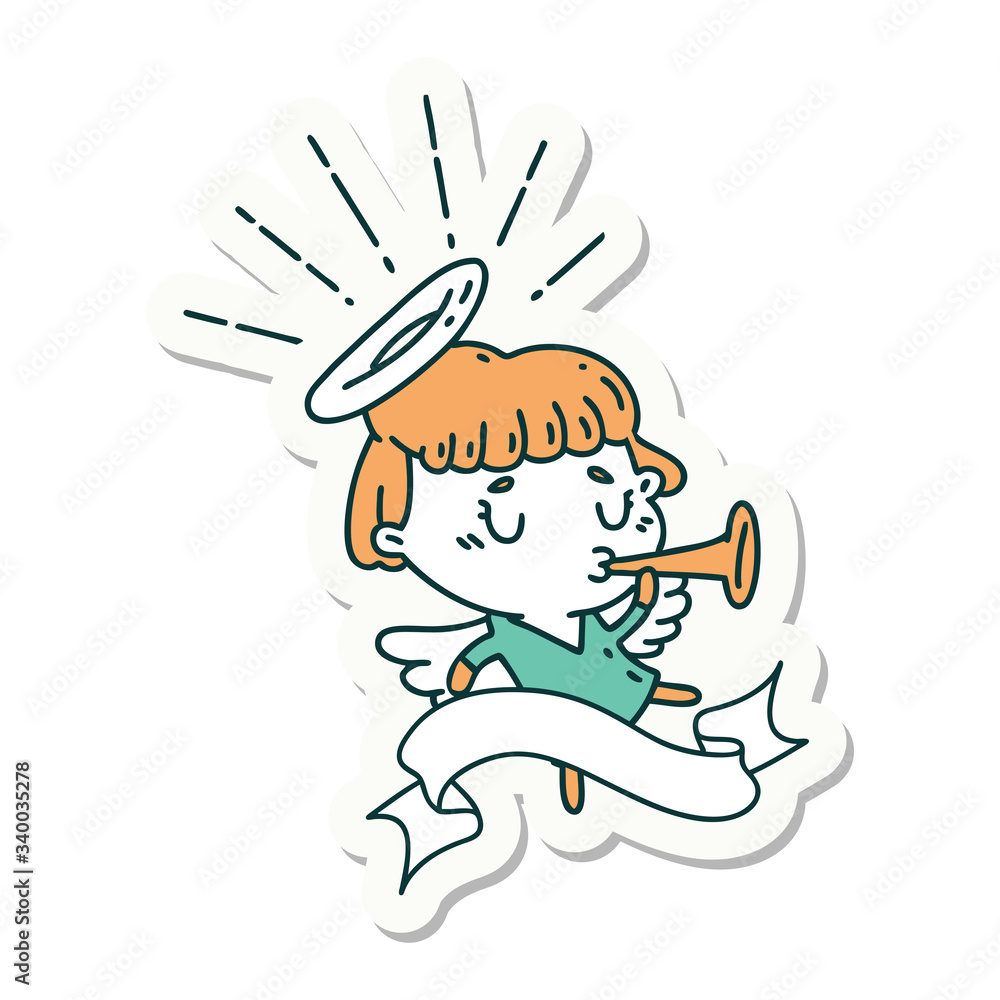 sticker of tattoo style angel blowing trumpet sticker of tattoo style angel blowing trumpet