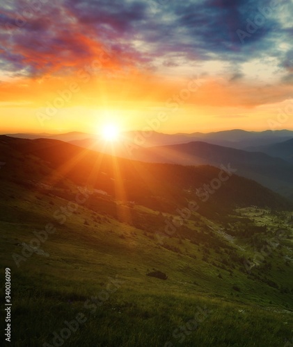  majestic summer dawn image, amazing sunrise scenery, awesome morning sunshine landscape, beautiful nature background in the mountains, Carpathians, Ukraine, Europe