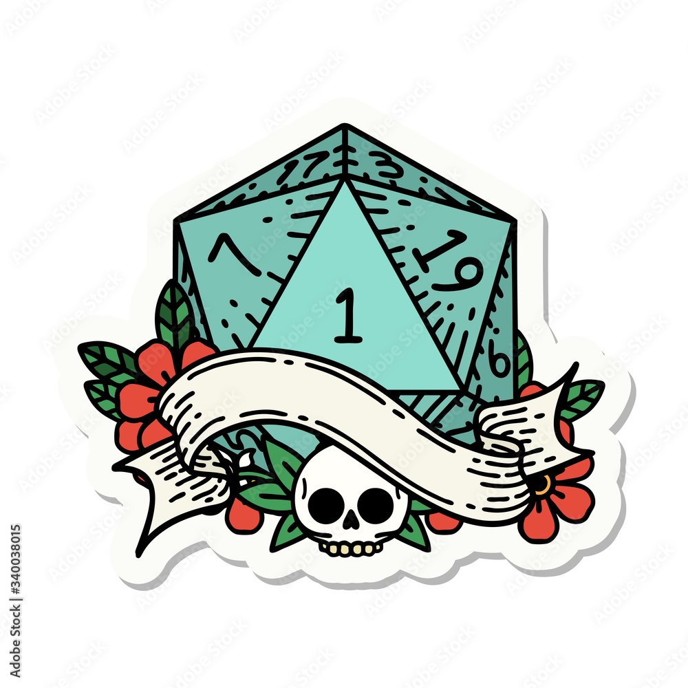 natural one d20 dice roll sticker natural one d20 dice roll sticker