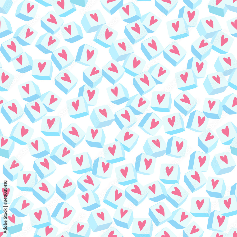 Seamless background with cute diced sugars and little hearts Seamless background with cute diced sugars and little hearts