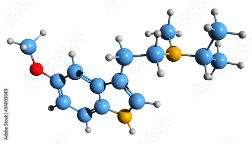 3D image of 5-MeO-MiPT skeletal formula - molecular chemical structure of  psychedelic and hallucinogenic drug isolated on white background
 photo