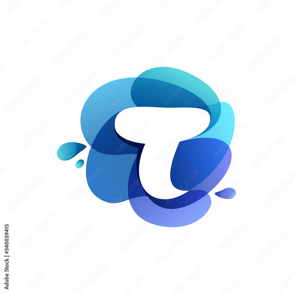 Letter T pure water logo. Swirling overlapping shape with splashing drops. Letter T pure water logo. Swirling overlapping shape with splashing drops.