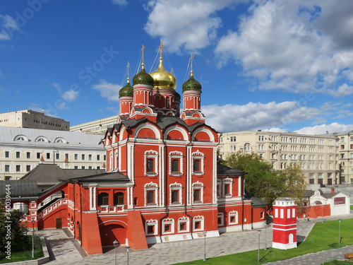 Moscow. Zaryadye Park. Cathedral, bell tower and buildings of the Znamensky monastery, Chambers of the old English court, Kitaygorodskaya wall. photo