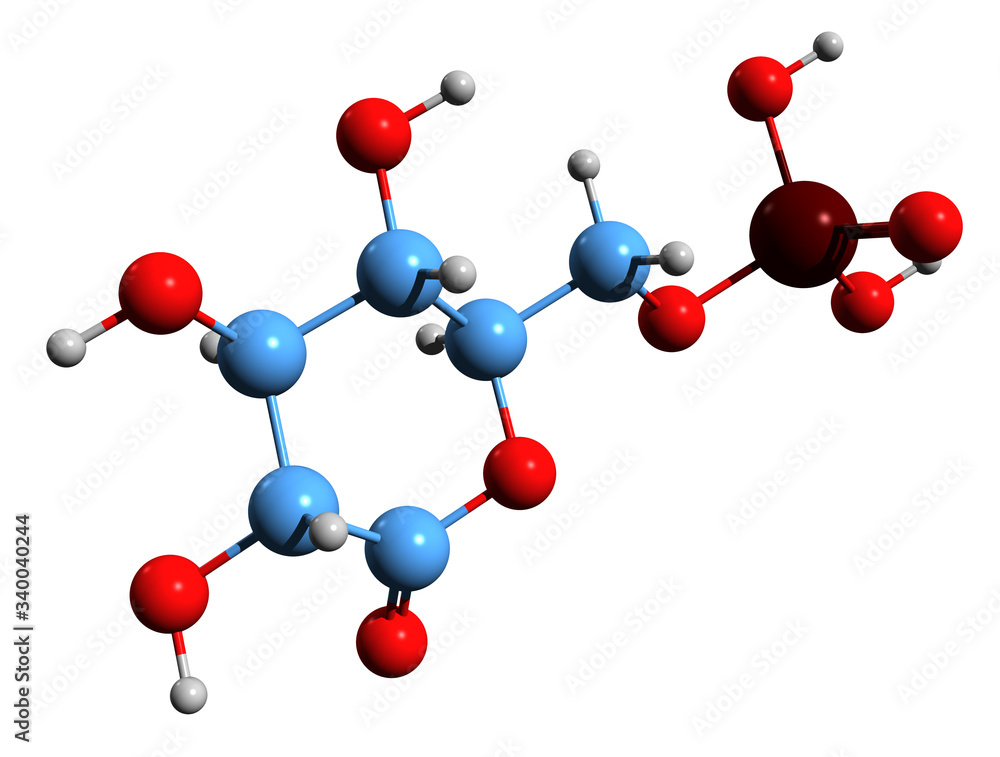 Obraz premium 3D image of 6-phosphogluconolactone skeletal formula - molecular chemical structure of intermediate in the pentose phosphate pathway isolated on white background 