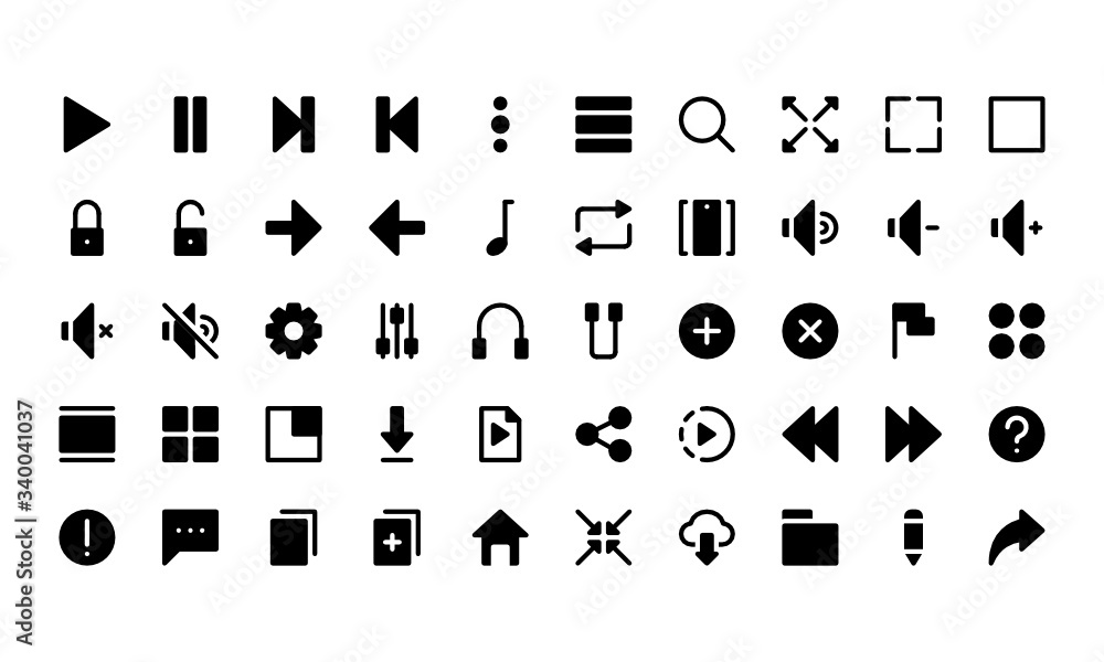 Set of Video Player Application glyph style icon - vector