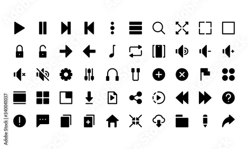 Set of Video Player Application glyph style icon - vector