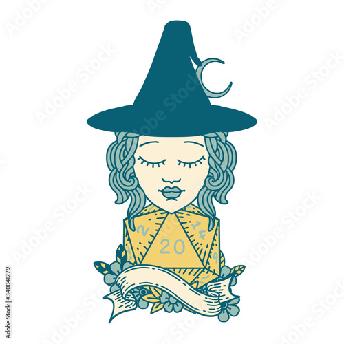 human mage with natural 20 D20 dice roll illustration