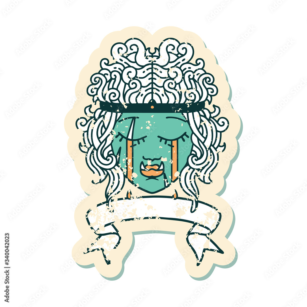 crying orc barbarian character face with banner illustration crying orc barbarian character face with banner illustration