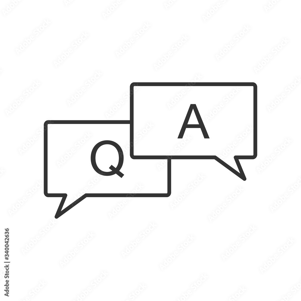 Questions and answers icon. Q and A speech outline and filled vector sign. FAQ stock vector illustration isolated on white. Questions and answers icon. Q and A speech outline and filled vector sign. FAQ stock vector illustration isolated on white.