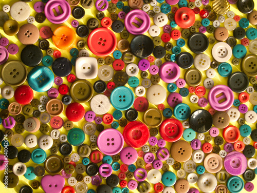 Colorful buttons pattern. Sewing and hobby set