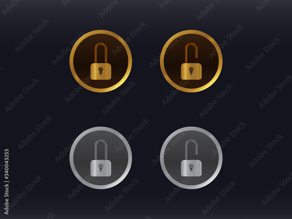 Lock and unlock design, with golden and gray color composition. Technology concept illustration. Design for banner, wallpaper, backdrop, presentation, logo/icon etc. Lock and unlock design, with golden and gray color composition. Technology concept illustration. Design for banner, wallpaper, backdrop, presentation, logo/icon etc.