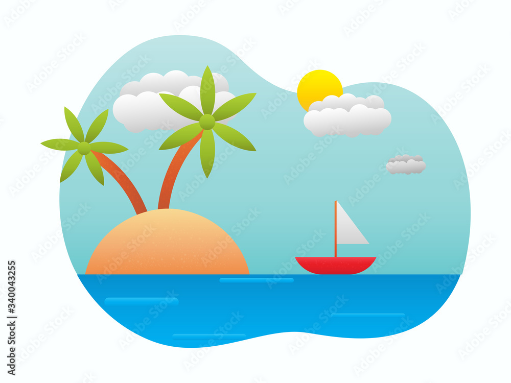 Vector of beach on a sunny day, summer and holiday illustration concept. Design for banner, wallpaper, backdrop, presentation etc. Vector of beach on a sunny day, summer and holiday illustration concept. Design for banner, wallpaper, backdrop, presentation etc.