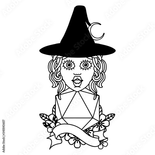 human mage with natural twenty dice roll illustration