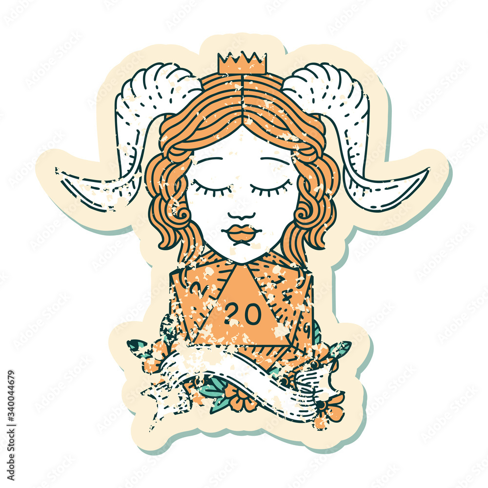 tiefling with natural twenty dice roll illustration tiefling with natural twenty dice roll illustration