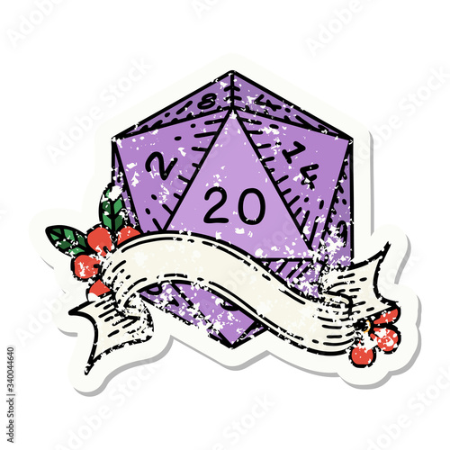 natural twenty D20 dice roll grunge sticker