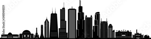 CHICAGO ILLINOIS City Skyline Silhouette Cityscape Vector