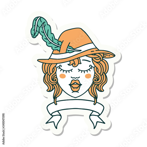 human singing bard character with banner sticker