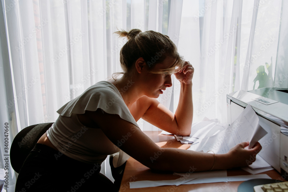 business woman with headache in the office business woman with headache in the office