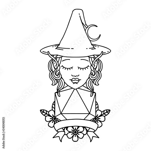 elf mage character with natural twenty dice roll illustration