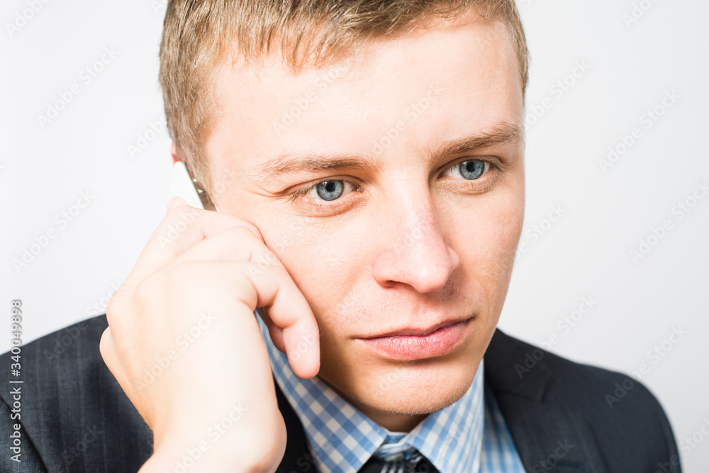 Portrait of cheerful man talking on the phone Portrait of cheerful man talking on the phone