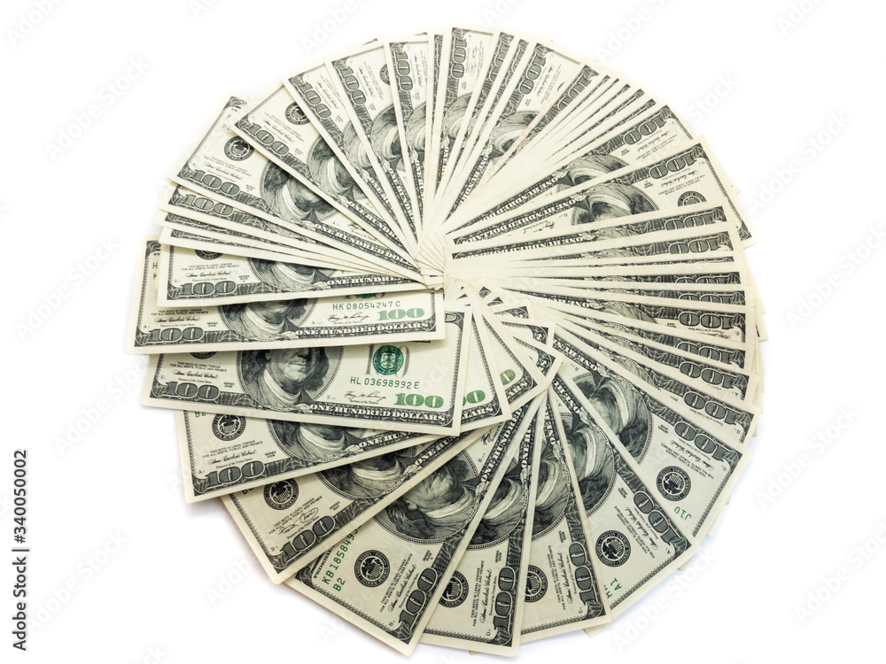 American dollars isolated on white background. Paper money. American banknotes.  Pack of money. Finance. Business. Bucks.