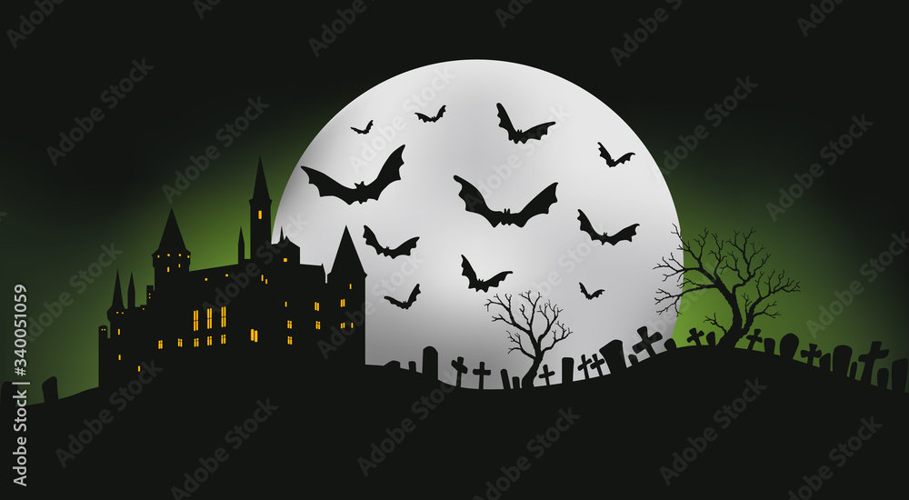 Halloween green castle vector background