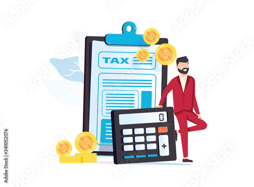 Taxes and fees paying. Financial charge, obligatory payment calculating. Personal income tax, doing your taxes, tax