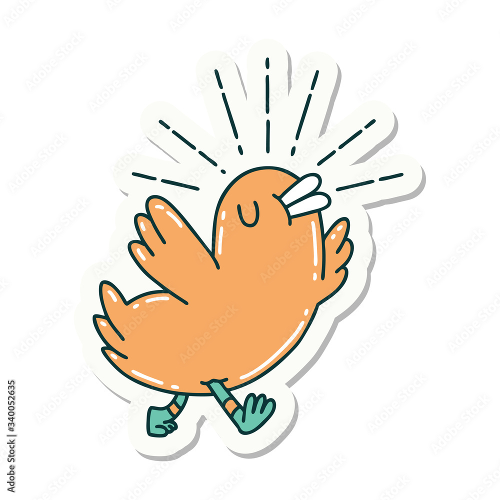 sticker of tattoo style happy bird sticker of tattoo style happy bird