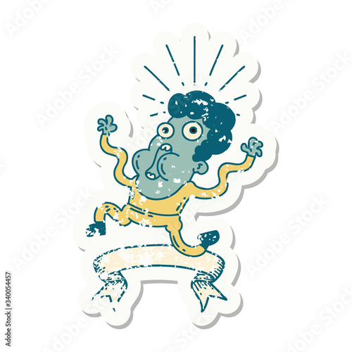 grunge sticker of tattoo style frightened man