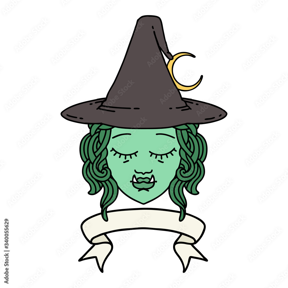 half orc witch character face with banner illustration half orc witch character face with banner illustration