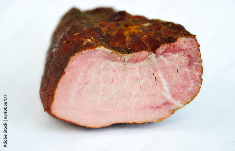 appetizing piece of smoked meat on a white background
appetizing piece of smoked meat on a white background