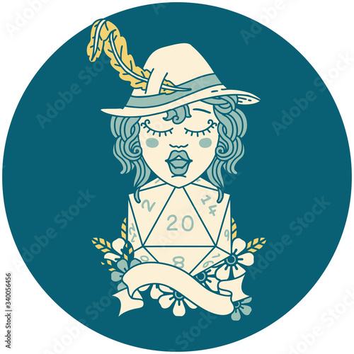 human bard with natural twenty dice roll illustration