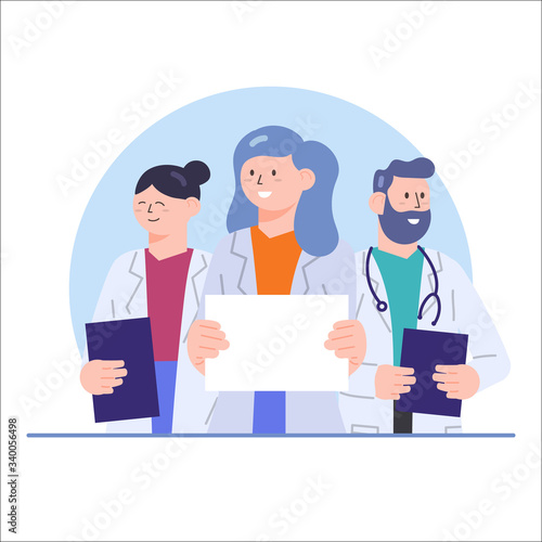Vector Illustration Flat Style Set of Doctors Characters with Blank Empty Space Sign © Dam