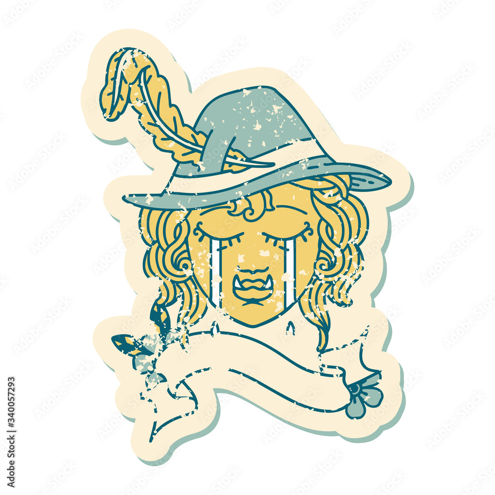 crying half orc bard character face illustration crying half orc bard character face illustration