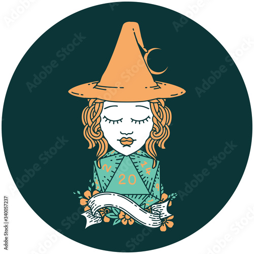 human mage with natural 20 D20 dice roll icon