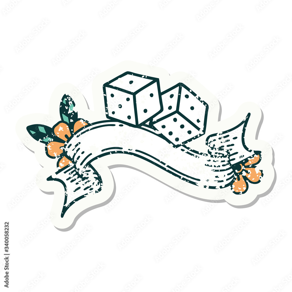 grunge sticker with banner of lucky dice grunge sticker with banner of lucky dice