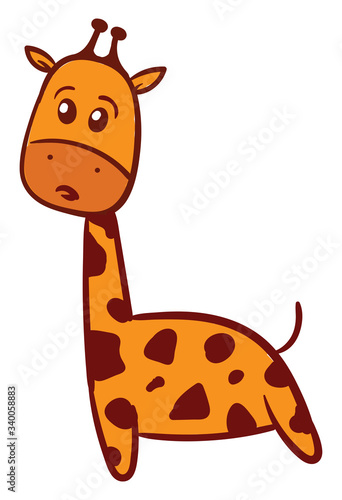 Suprised giraffe, illustration, vector on white background