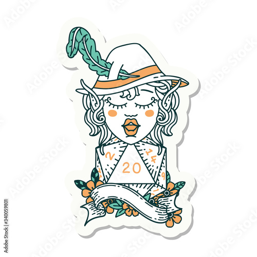 elf bard with natural twenty dice roll sticker