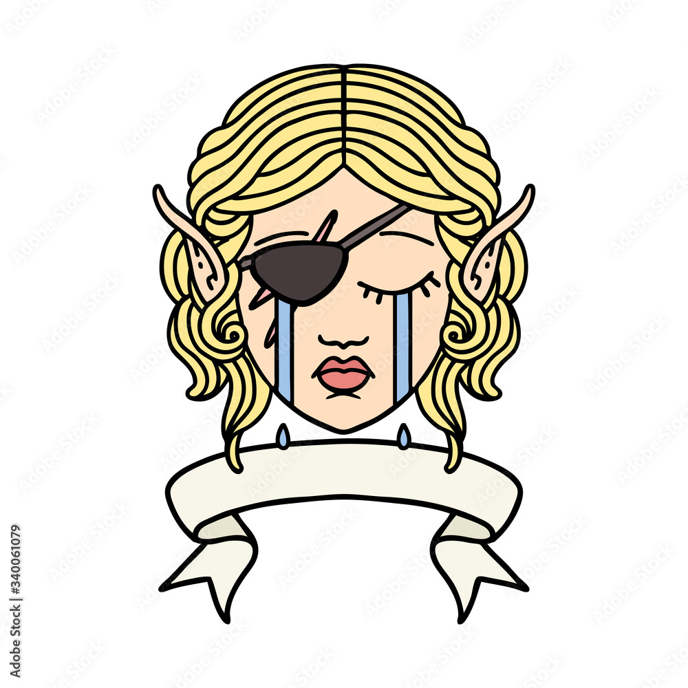 crying elf rogue character face with banner illustration crying elf rogue character face with banner illustration